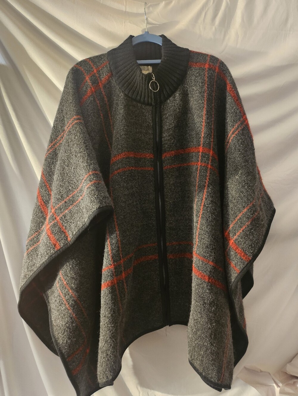 Charlie Paige Grey Black/Red Plaid Poncho One Size